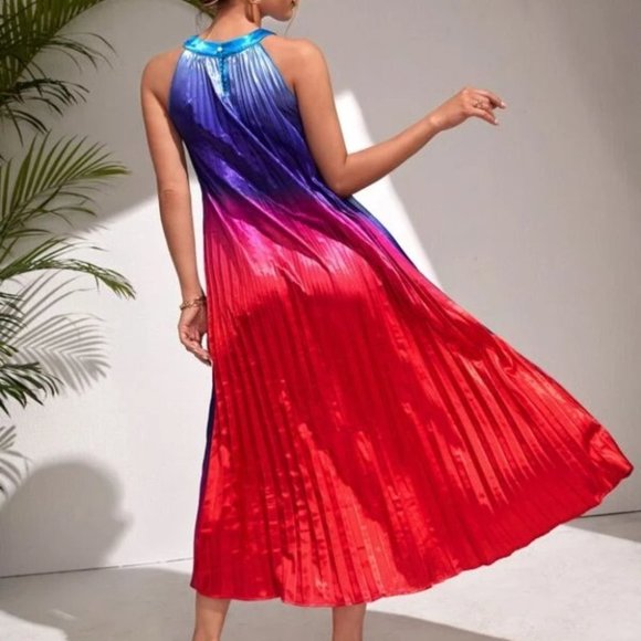 Pleated Satin Halter Ombre Dress - Picture 3 of 7